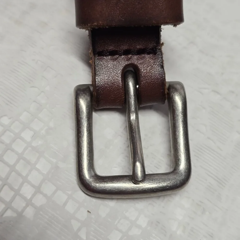 American Eagle Outfitters AEO Brown Genuine Leather Silver Beaded Skinny Belt XS